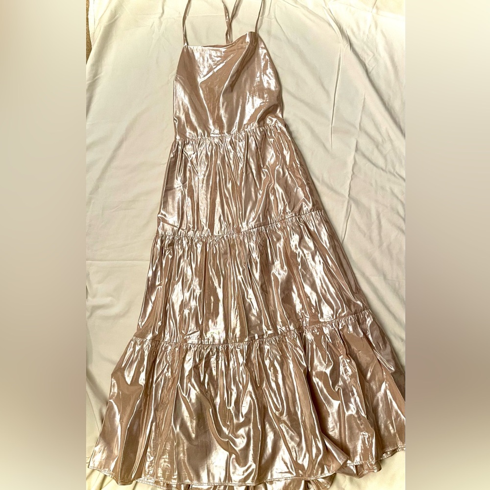 GAP Champagne Gold Tiered Dress L petite - Picture 9 of 10